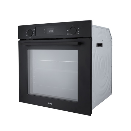 Встраиваемый духовой шкаф/ Crystal, 59.8 х 59.5 x 56 см, 7 режимов нагрева, гриль, LED дисплей белого цвета, таймер, телескопические направляющие одного уровня, Soft Close, черный