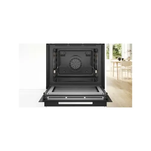 Accent line. Serie 8, духовой шкаф с микроволнами и паром, черный, 28 режимов + комбинированные режимы , микроволны до 800 Вт, 4-слойное остекление, 3 цветных текстовых TFT-дисплея 2,5