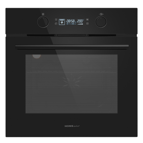 Шкаф духовой электрический HOMSair/ электрический, встраиваемый, комбинированное управление, 60 л., конвекция, гриль, 3 стекла, черный, переключатели черные