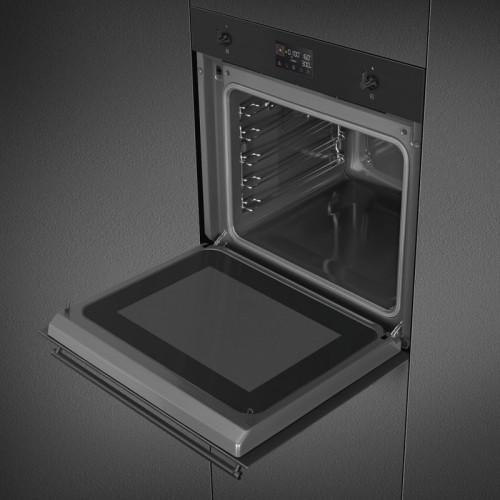 Духовой шкаф Smeg/ Духовой шкаф Smeg, 11 функций, СВЧ, пар, очистка паром, дисплей, сенсорное управление, термощуп, таймер, 4 стекла в дверце, полезный объем 68 л, цвет черный