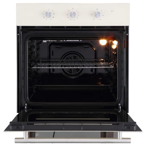 Духовой шкаф встраиваемый полноразмерный, 60 см, 8 режимов,  объем духовки 65л, поворотные переключатели, панель управления - бежевое стекло, универсальный противень, решетка-гриль, двойное стекло дверцы, легко-съемное большое внутреннее стекло Full Glass