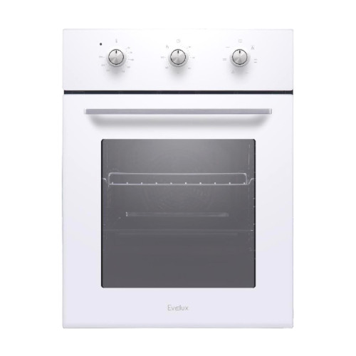 электрический духовой шкаф встраиваемый узкий, 45 см, 6 режимов,  объем духовки 50л, утапливаемые переключатели, хромированные боковые решетки, панель управления - белое  стекло, универсальный противень, решетка-гриль, тройное стекло дверцы, легко-съемное