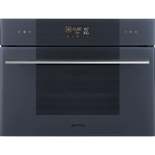 Встраиваемая электрическая духовка SMEG/ Компактный высотой 45 см, Коллекция: Linea, Цвет: Стекло Neptune grey, Программатор: Сенсорный, Дисплей: Цифровой, Количество функций приготовления: 11, Очистка: Паровая