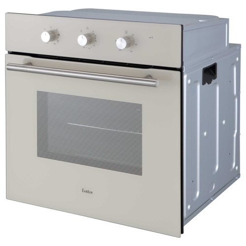 Духовой шкаф встраиваемый полноразмерный, 60 см, 8 режимов,  объем духовки 65л, поворотные переключатели, панель управления - бежевое стекло, универсальный противень, решетка-гриль, двойное стекло дверцы, легко-съемное большое внутреннее стекло Full Glass