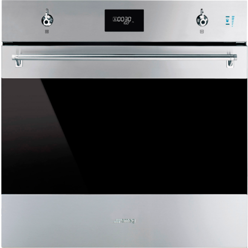 Встраиваемая электрическая духовка SMEG/ Classica, Многофункциональный духовой шкаф с пиролизом и пароувлажнением, 60 см, 11 функций, нержавеющая сталь с обработкой против отпечатков пальцев