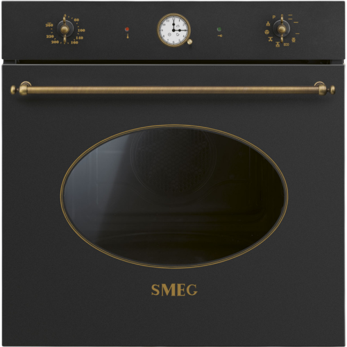 Встраиваемый духовой шкаф SMEG/ Встраиваемый духовой шкаф SMEG, 60 см, Coloniale, 50-260 градусов, часы/таймер, галогенная подсветка, 9 режимов, поворотные переключатели Coloniale, пиролиз, автоматическое отключение, петли Soft Close, полезный объем 65 л,