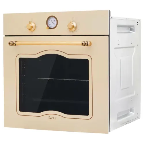 Газовый духовой шкаф EVELUX, Retro, объем 67 л, поворотные переключатели, таймер, автоматическое отключение, конвекция, 4 режима, традиционная очистка, 2 стекла в дверце, цвет бежевый