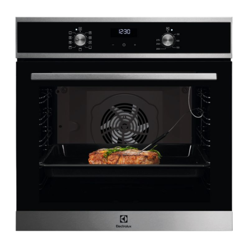 Встраиваемая электрическая духовка ELECTROLUX/ Духовой шкаф с конвекцией, объем 72 л, 8 режимов, очистка каталитическая задняя стенка, 2 стекла в дверце, направляющие проволочные + телескопические (1 уровень)