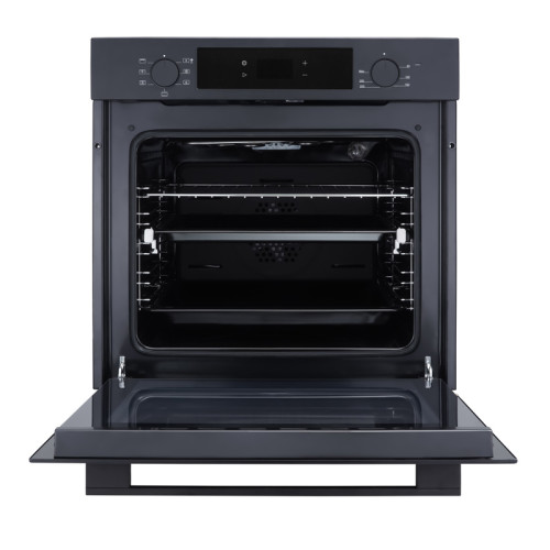 Встраиваемый духовой шкаф/ Crystal, 59.8 х 59.5 x 56 см, 7 режимов нагрева, гриль, LED дисплей белого цвета, таймер, телескопические направляющие одного уровня, Soft Close, черный