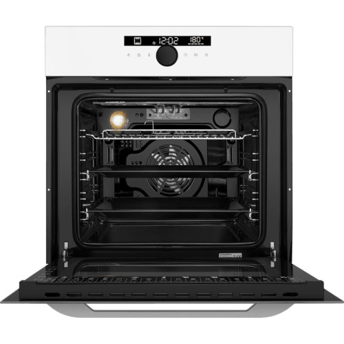 Встраиваемый духовой шкаф, электрический, 76 л, 13 режимов, сенсорное управлени, гидролизная очистка, гриль, конвекция, таймер, телескопические направляющие, дисплей, белое стекло