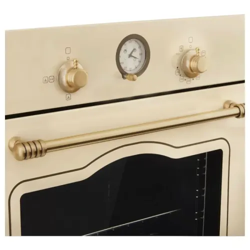 Газовый духовой шкаф EVELUX, Retro, объем 67 л, поворотные переключатели, таймер, автоматическое отключение, конвекция, 4 режима, традиционная очистка, 2 стекла в дверце, цвет бежевый