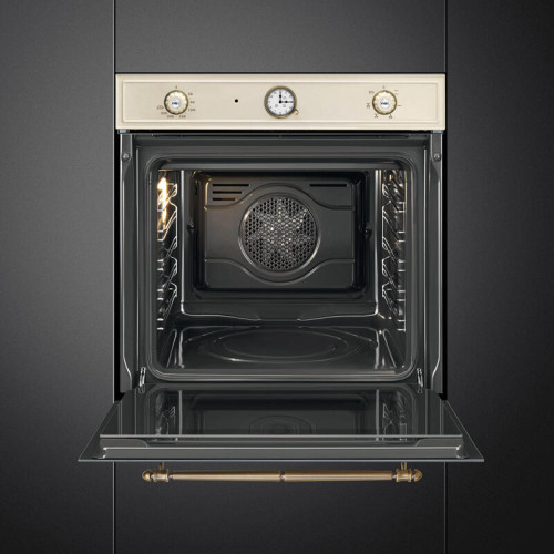 Встраиваемый духовой шкаф SMEG/ Встраиваемый духовой шкаф SMEG, 60 см, Cortina, 50-260 градусов, часы/таймер, галогенная подсветка, 9 режимов, поворотные переключатели Cortina, пиролиз, автоматическое отключение, петли Soft Close, полезный объем 65 л, цве