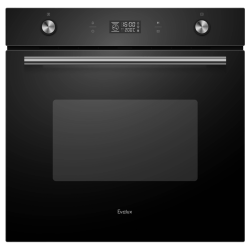 Духовой шкаф встраиваемый полноразмерный, 60 см, 9 режимов,  объем духовки 70л, утапливаемые переключатели, большой дисплей Snow White, хромированные боковые решетки, телескопические направляющие 1 уровнь, панель управления -  черное стекло, универсальный