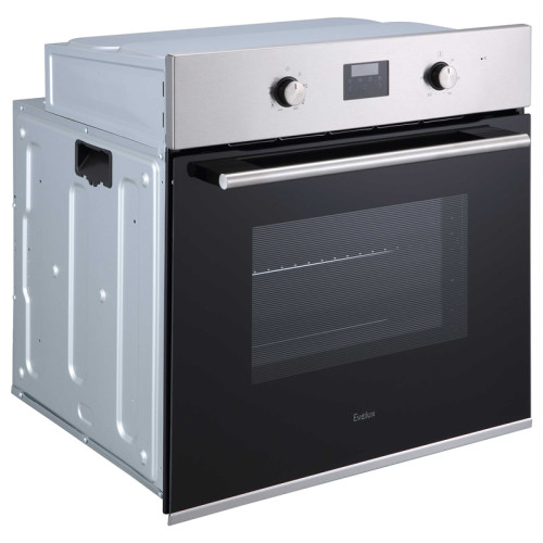 Духовой шкаф встраиваемый полноразмерный, 60 см, 8 режимов,  объем духовки 70л, утапливаемые переключатели, дисплей Snow White, хромированные боковые решетки, панель управления - нержавеющая сталь, универсальный противень, решетка-гриль, двойное стекло дв