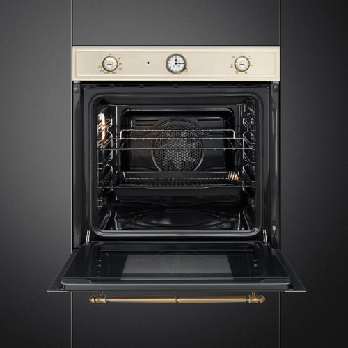 Встраиваемый духовой шкаф SMEG/ Встраиваемый духовой шкаф SMEG, 60 см, Cortina, 50-260 градусов, часы/таймер, галогенная подсветка, 9 режимов, поворотные переключатели Cortina, пиролиз, автоматическое отключение, петли Soft Close, полезный объем 65 л, цве