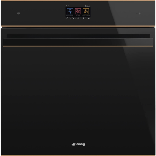 Встраиваемый духовой шкаф SMEG/ Многофункциональный духовой шкаф с пиролизом, 60 см, 10 функций, чёрное стекло Eclipse, медный профиль
