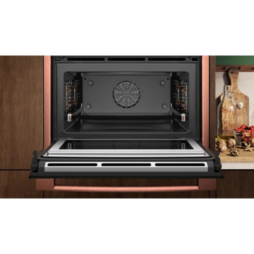 Встраиваемый духовой шкаф NEFF/ Без боковых профилей и ручки  (Аксессуар заказывается отдельно), компактный с функцией пароварки, объем 47 л, 23 режима нагрева, 4.1-дюймовый TFT-дисплей, сенсорное управление, температура 40-250 градусов, Hotair 4D, LED ос