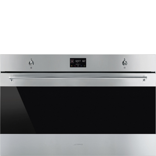 Встраиваемый духовой шкаф SMEG/ Встраиваемый духовой шкаф SMEG, 90 см, функция пицца, пиролитическая очистка, 10 функций, LED дисплей, поворотные переключатели/сенсорные кнопки, таймер, автоматическое выключение, отсрочка, быстрый разогрев, 4 стекла в две