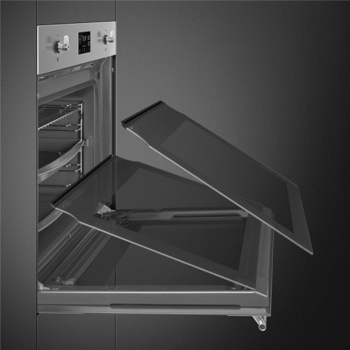 Встраиваемый духовой шкаф SMEG/ 60 см, Classica, 12 функций приготовления, Пиролиз, Обработка против отпечатков пальцев, Нержавеющая сталь