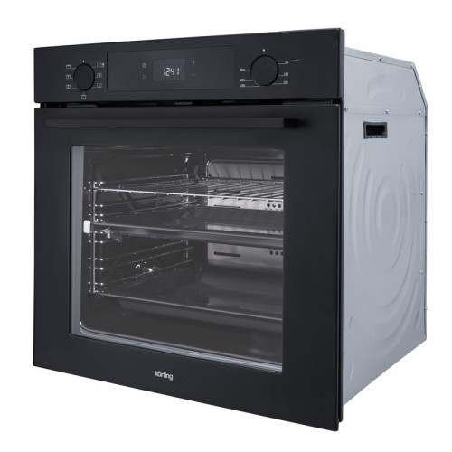 Встраиваемый духовой шкаф/ Crystal, 59.8 х 59.5 x 56 см, 7 режимов нагрева, гриль, LED дисплей белого цвета, таймер, телескопические направляющие одного уровня, Soft Close, черный