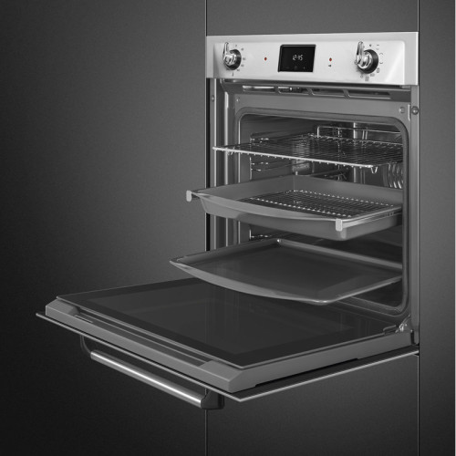 Духовой шкаф Smeg/ Духовой шкаф Smeg, 60 см, пиролитическая очистка, 9 функций приготовления, поворотные переключатели, таймер, автоматическое отключение, полезный объем 68л, энергоэффективность А, цвет нержавеющая сталь