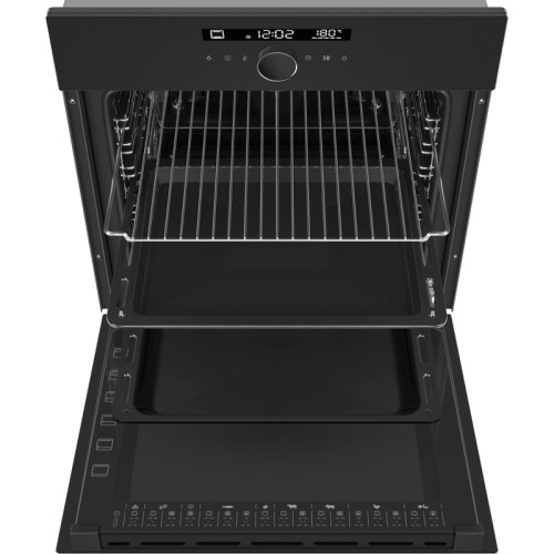 Встраиваемый духовой шкаф, электрический, 76 л, 13 режимов, сенсорное управлени, гидролизная очистка, гриль, конвекция, таймер, телескопические направляющие, дисплей, черное матовое стекло