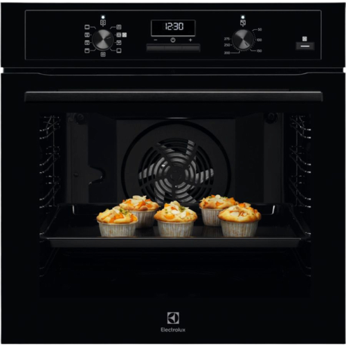Встраиваемая электрическая духовка ELECTROLUX/ Встраиваемая электрическая духовка ELECTROLUX EOF5C50BZ Духовой шкаф SurroundCook, основной цвет - черный, утапливаемые переключатели, таймер отключения, отложенный старт, будильник, хромированные направляющи