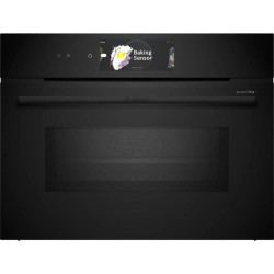 Accent line. Компактная духовка с микроволновой печью и 22 типами нагрева, 45.5x59.5x54.8 см, 45л, дисплей,инвертор,SoftClose и SoftOpen, Bosch Assist, черный. Телескопические направляющие 1 уровень,пиролитическая очистка,многоточечный термощуп PerfectRoa