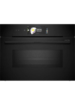 Accent line. Компактная духовка с микроволновой печью и 22 типами нагрева, 45.5x59.5x54.8 см, 45л, дисплей,инвертор,SoftClose и SoftOpen, Bosch Assist, черный. Телескопические направляющие 1 уровень,пиролитическая очистка,многоточечный термощуп PerfectRoa