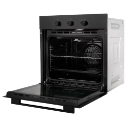 Газовый духовой шкаф EVELUX, объем 67 л, поворотные переключатели, таймер, автоматическое отключение, конвекция, 4 режима, традиционная очистка, 2 стекла в дверце, цвет черный