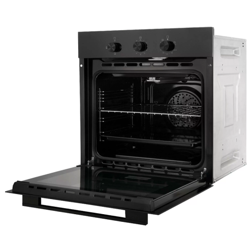 Газовый духовой шкаф EVELUX, объем 67 л, поворотные переключатели, таймер, автоматическое отключение, конвекция, 4 режима, традиционная очистка, 2 стекла в дверце, цвет черный