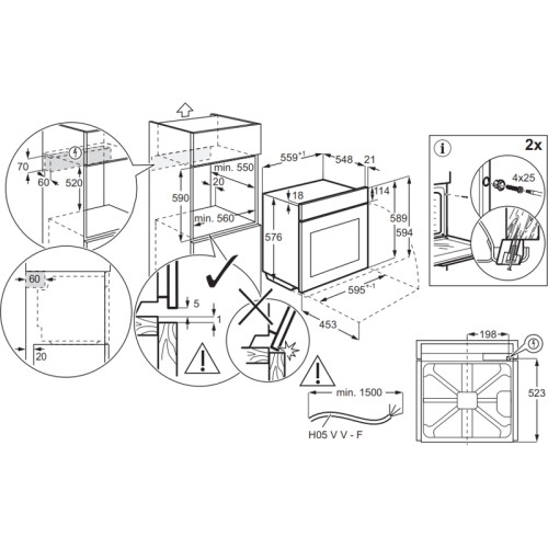 Встраиваемый духовой шкаф/ электрический с конвекцией, объем 72 л, 17 режимов, очистка каталитическая, 3 стекла в дверце, направляющие проволочные + телескопические (1 уровень),черное стекло