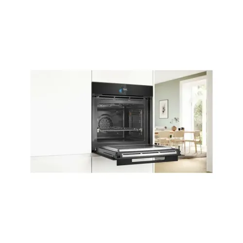 Accent line. Serie 8, духовой шкаф с микроволнами и паром, черный, 28 режимов + комбинированные режимы , микроволны до 800 Вт, 4-слойное остекление, 3 цветных текстовых TFT-дисплея 2,5