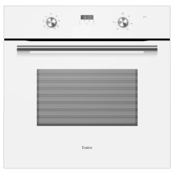 Духовой шкаф встраиваемый полноразмерный, 60 см, 8 режимов,  объем духовки 70л, утапливаемые переключатели, дисплей Snow White, хромированные боковые решетки, панель управления -  белое стекло, универсальный противень, решетка-гриль, двойное стекло дверцы