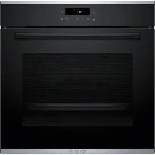 Serie 4,Встраиваемый духовой шкаф Bosch, Auto Pilot 10, объем 71 л , 7 режимов нагрева, 4D Hotair, телескопические направляющие 1уровень,пиролиз, сенсорное управление,цвет черный+профиль из нержавеющей стали