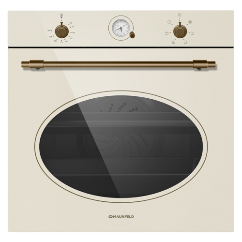 Шкаф духовой электрический MAUNFELD/ Шкаф духовой электрический MAUNFELD EOEFG.566RIB.RT Тип: электрический 60 см, РЕТРО, 7 режимов, 56 л, гриль, конвекция, таймер, 1 уровень телескопических направляющих, циферблат, габариты (ШхГхВ), мм: 595x595,5x512, сл