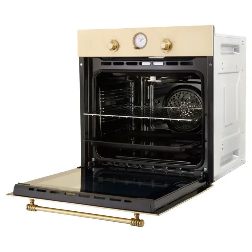 Газовый духовой шкаф EVELUX, Retro, объем 67 л, поворотные переключатели, таймер, автоматическое отключение, конвекция, 4 режима, традиционная очистка, 2 стекла в дверце, цвет бежевый