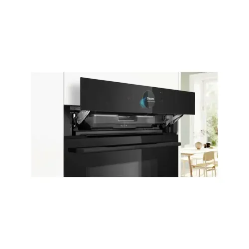 Accent line. Serie 8, духовой шкаф с микроволнами и паром, черный, 28 режимов + комбинированные режимы , микроволны до 800 Вт, 4-слойное остекление, 3 цветных текстовых TFT-дисплея 2,5