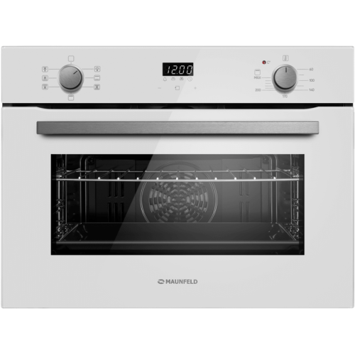 Шкаф духовой электрический MAUNFELD/ Компактный духовой шкаф электрический MAUNFELD, 45.5х57.5х59.4 см, 6 режимов, гриль, полезный объем 53 л, утапливаемые переключатели, таймер, защита от детей, конвекция, дисплей, цвет белый, фурнитура нержавеющая сталь