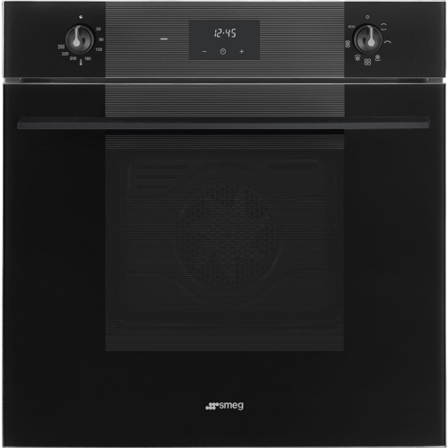 Встраиваемые электрические духовки SMEG/ Многофункциональный духовой шкаф, 60 см, 6 функций, Deep Black (чёрное стекло). Класс энергопотребления А