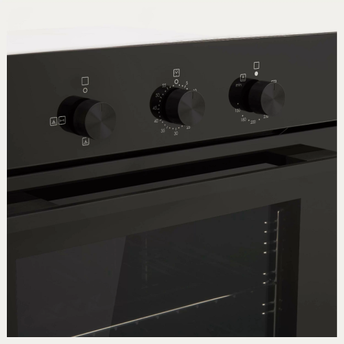 Газовый духовой шкаф EVELUX, объем 67 л, поворотные переключатели, таймер, автоматическое отключение, конвекция, 4 режима, традиционная очистка, 2 стекла в дверце, цвет черный
