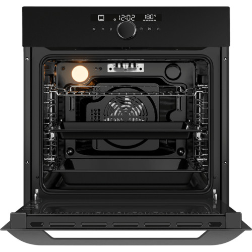 Встраиваемый духовой шкаф, электрический, 76 л, 13 режимов, сенсорное управлени, гидролизная очистка, гриль, конвекция, таймер, телескопические направляющие, дисплей, черное матовое стекло