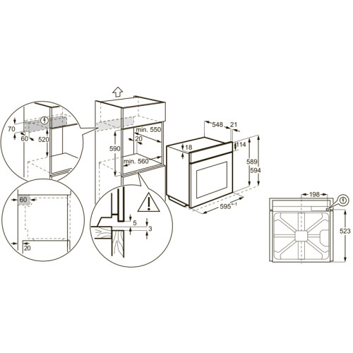 Встраиваемая электрическая духовка ELECTROLUX/ Духовой шкаф с конвекцией, объем 72 л, 8 режимов, очистка каталитическая задняя стенка, 2 стекла в дверце, направляющие проволочные + телескопические (1 уровень)