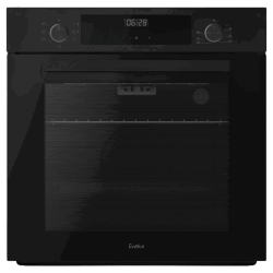 Электрический духовой шкаф EVELUX, Hi-Tech, 60 см, объем 72 л, поворотные переключатели, LED дисплей, таймер, защитное отключение, защита от детей, конвекция, 8 режимов, телескопические направляющие, 3 стекла в дверце, мкс температура 280 градусов, энерго