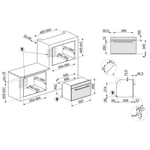 Встраиваемая электрическая духовка SMEG/ компактный духовой шкаф с паром, 45 см, 41 л., 12 функций, паровая очистка, нерж. сталь