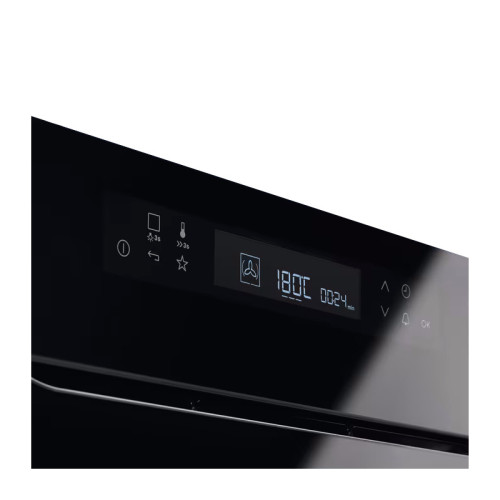 Встраиваемые электрические духовки ELECTROLUX/ Встраиваемый духовой шкаф с конвекцией, объем 72 л, 11 режимов, 9 автопрограмм, очистка пиролитическая, 4 стекла в дверце, направляющие проволочные + телескопические (1 уровень), термощуп, сенсорное управлени