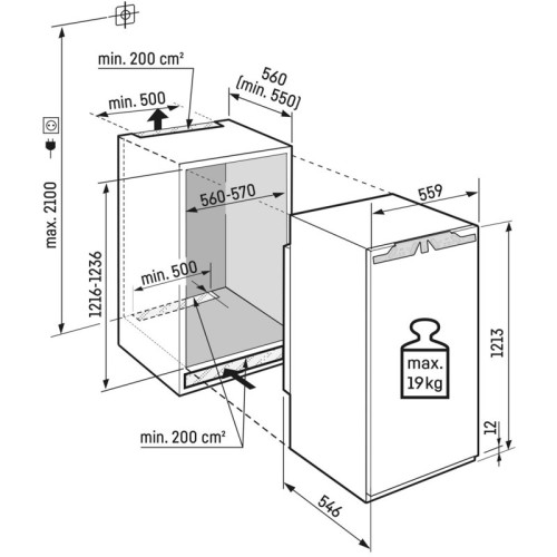 Встраиваемый холодильник LIEBHERR/ EIGER, ниша 122, Prime, BioFresh, без МК, door-on-door