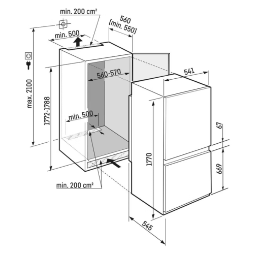 Встраиваемый холодильник LIEBHERR Pure, ниша 178 см, EasyFresh, МК SmartFrost 3 контейнера, сенсорный дисплей Touch, door sliding. Аналог модели ICSe 5103, но с EU классом ЭЭ F.