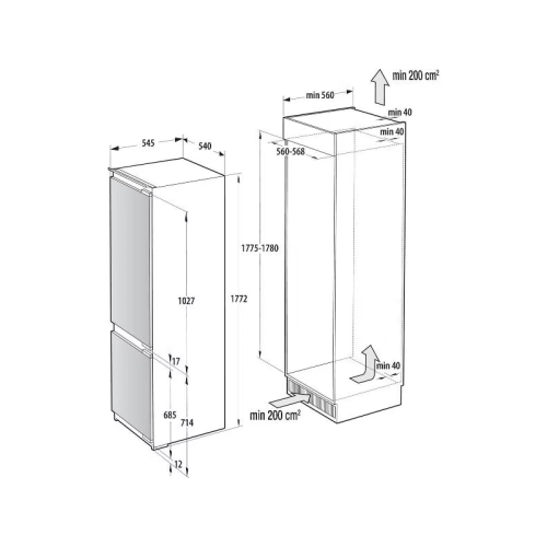 Встраиваемый холодильник Gorenje/ Встраиваемый холодильник Gorenje, полезный объем 243 л, электронное управление, цифровой дисплей, автоматическое размораживание No Frost, быстрое замораживание, интенсивное охлаждение, зона свежести с контролем влажности,