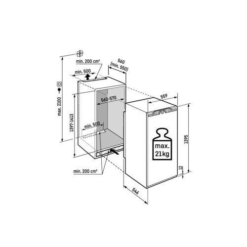 Встраиваемый холодильник LIEBHERR/ EIGER, ниша 140, Prime, BioFresh, без МК, door-on-door